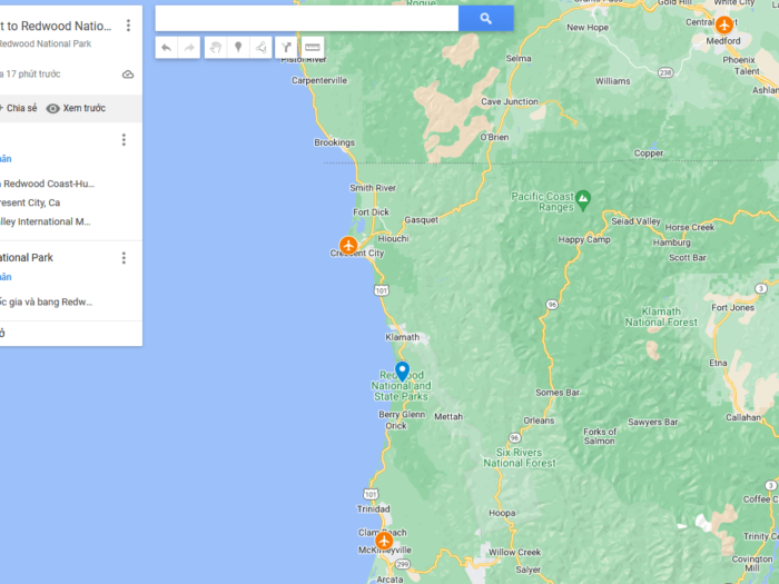 3 Airports near Redwood National Park in California on Google Map