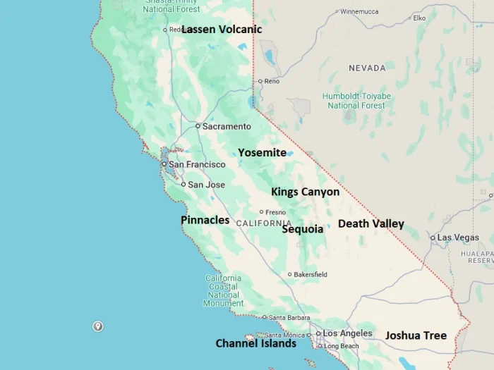 Califonia national parks map